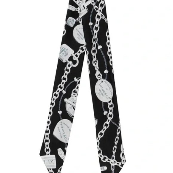 BNIB Authentic TIFFANY & CO. 100% Silk Printed Twilly Black Silver - Picture 1 of 4